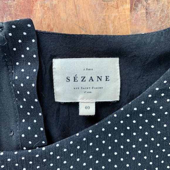 SEZANE Doria 100% Silk Chiffon Mini Dress, Black and Ecru Polka Dots, FR Size 40 - Picture 7 of 10